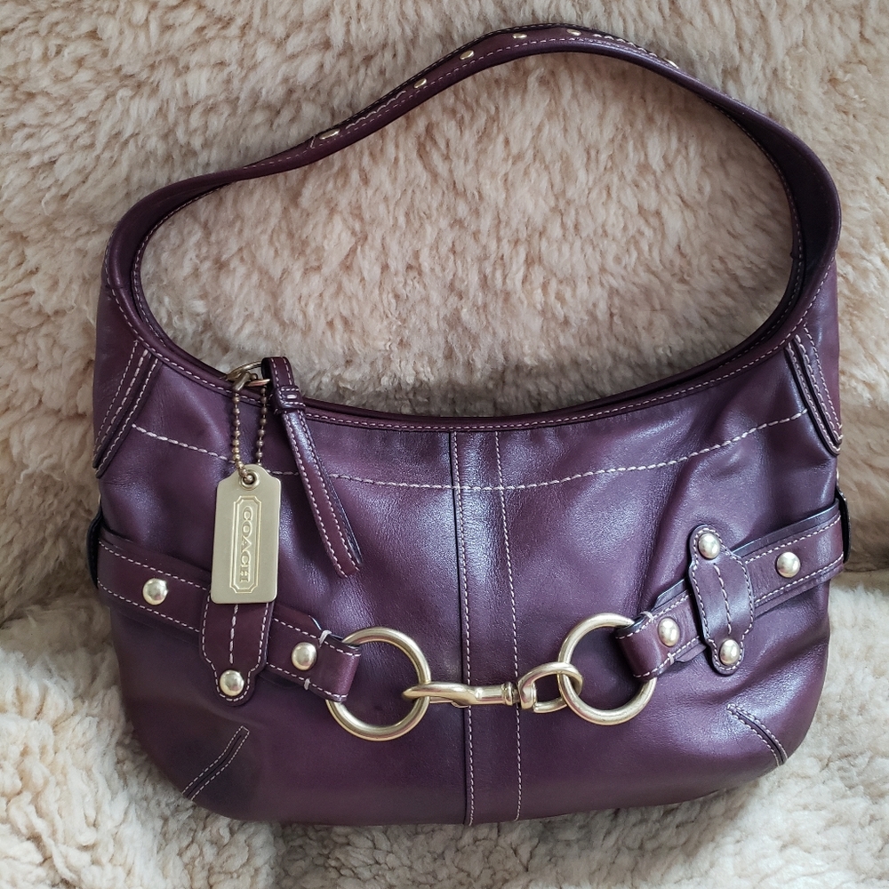 Y2k Coach Belted Ergo In Wine Purple Maroon Color 11261 Added Brass Bag Charm